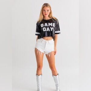 NWOT Sequined "Game Day" Crop Top Black/White Sz M